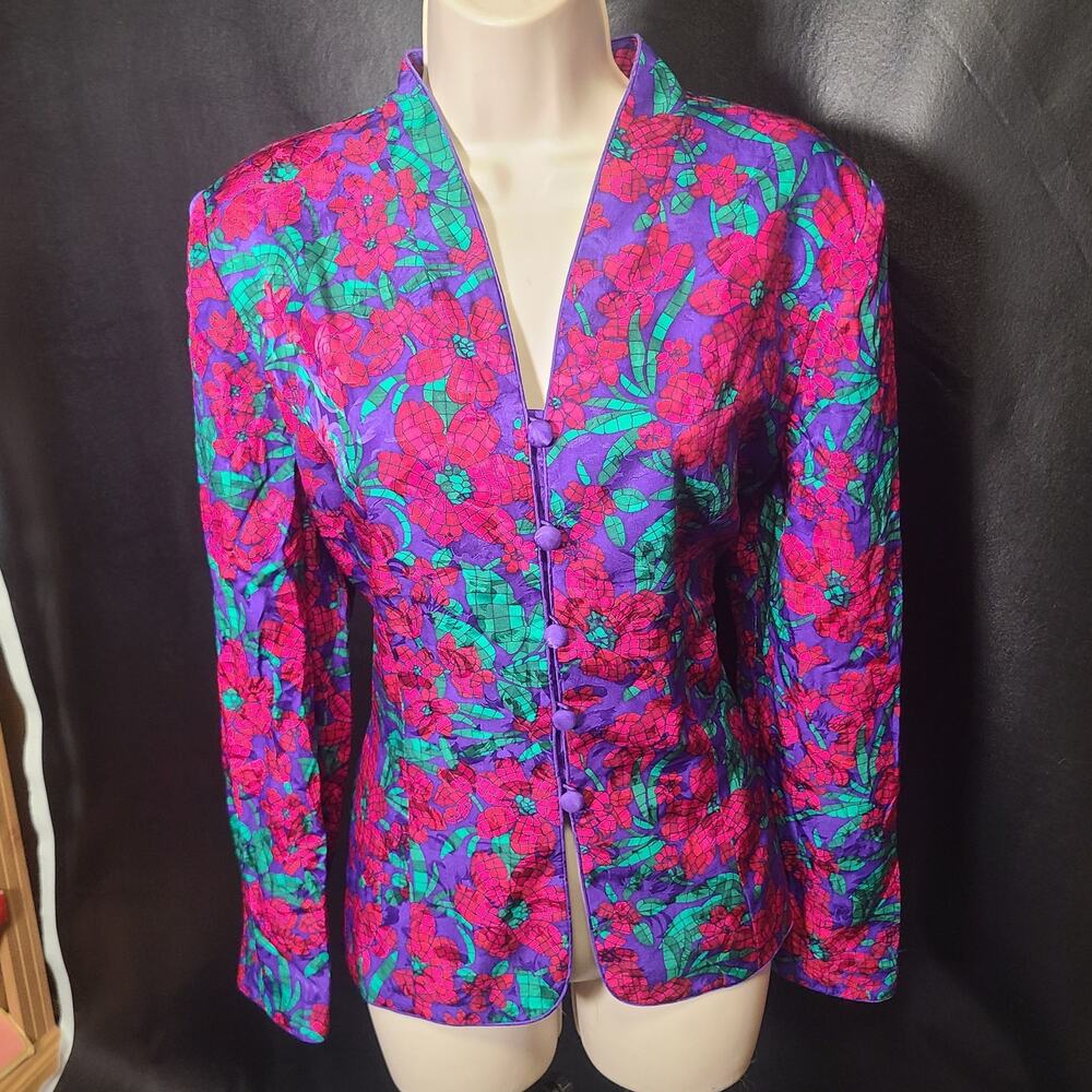 Vintage 80s Adriana Papell stained glass floral print Jacket size large